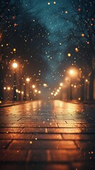 Walking on City Street at Night with Lights and Sparkling Effects