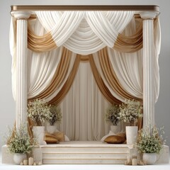 Elegant, draped, light beige/gold,  ceremonial structure