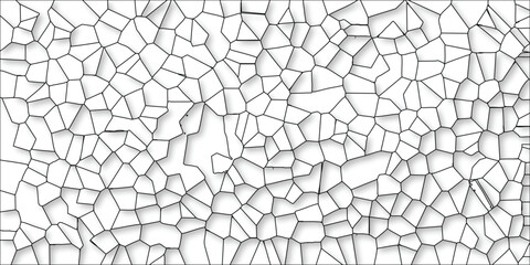 Obraz premium Abstract cellular background with black lines and geometric shapes in a mosaic pattern over a white background.