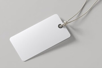 Blank white rectangular tag with beige string