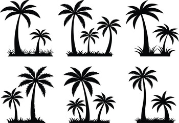 Obraz premium Black Tropical Palm Tree Silhouettes Collection for Summer, Nature, and Beach Designs.