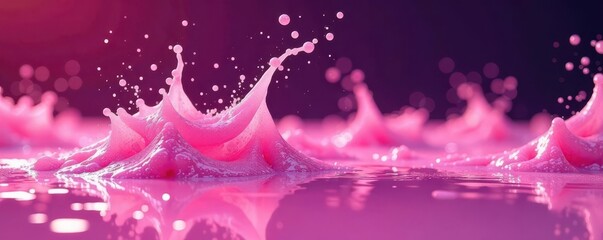 Pink liquid splashes, dynamic droplets & waves , bright, splash art, fluid art
