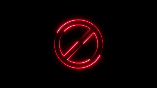 Simple red Ban icon neon line animation. Warning, stop or no entry forbidden icon.