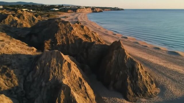Aerial perspective of Gredas de Bolnuevo, Bolnuevo Natural Monument, Spain