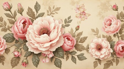 Delicate pastel roses in a vintage floral design.