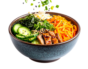 Delicious beef bibimbap in a bowl