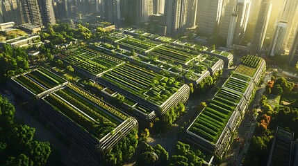 Urban rooftop gardens aerial view