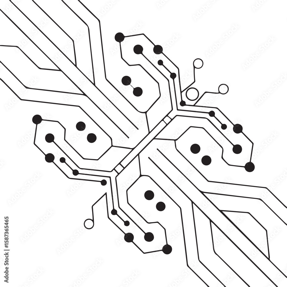 Poster the image shows a stylized electronic circuit board design with black circles at connection points.