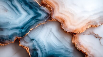 Fototapeta premium Cyan blush and white marble texture with gold veins layered abstract pattern background