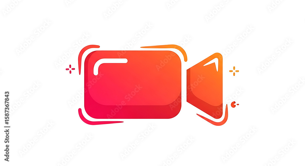 Poster stylized camera icon with gradient colors on a white background for video recording or filming use -