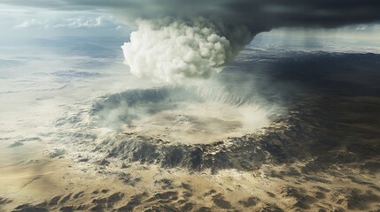 Vast crater eruption over desert