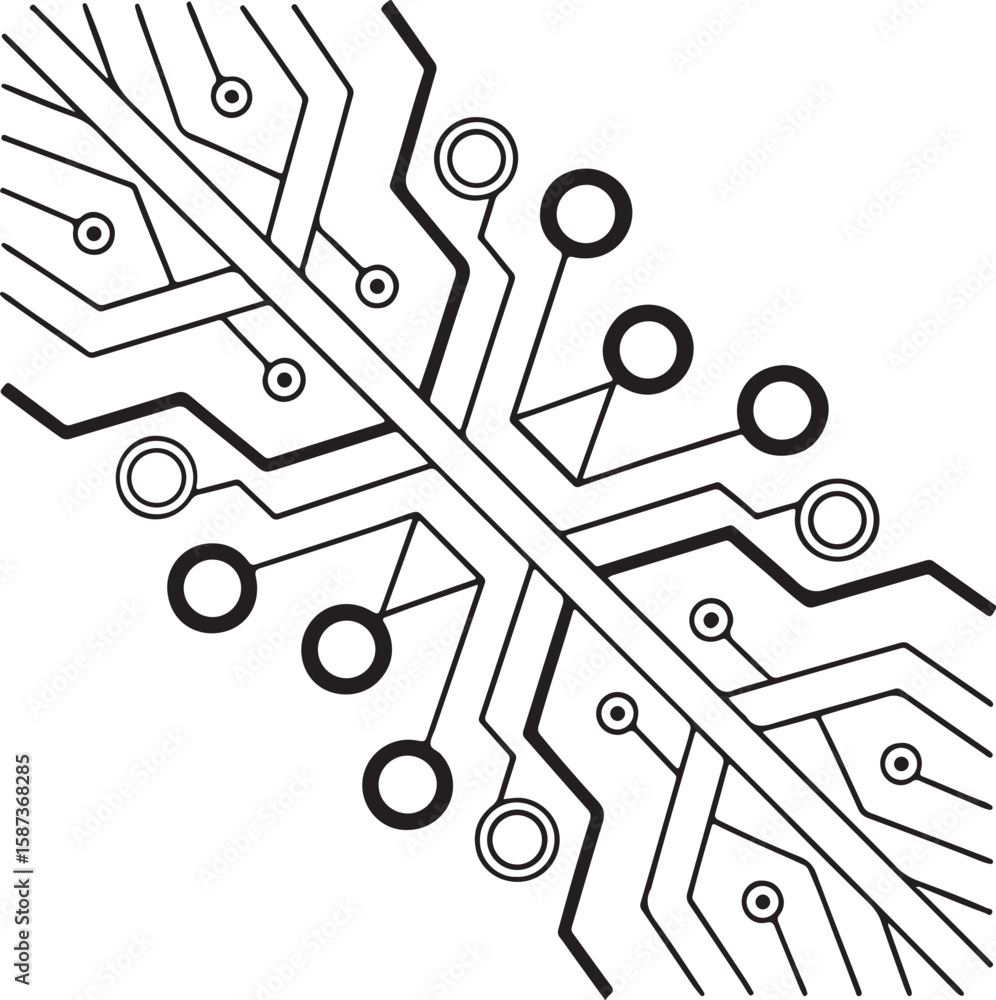 Aufkleber the image is a schematic or circuit board design with intersecting lines and circular connection poi
