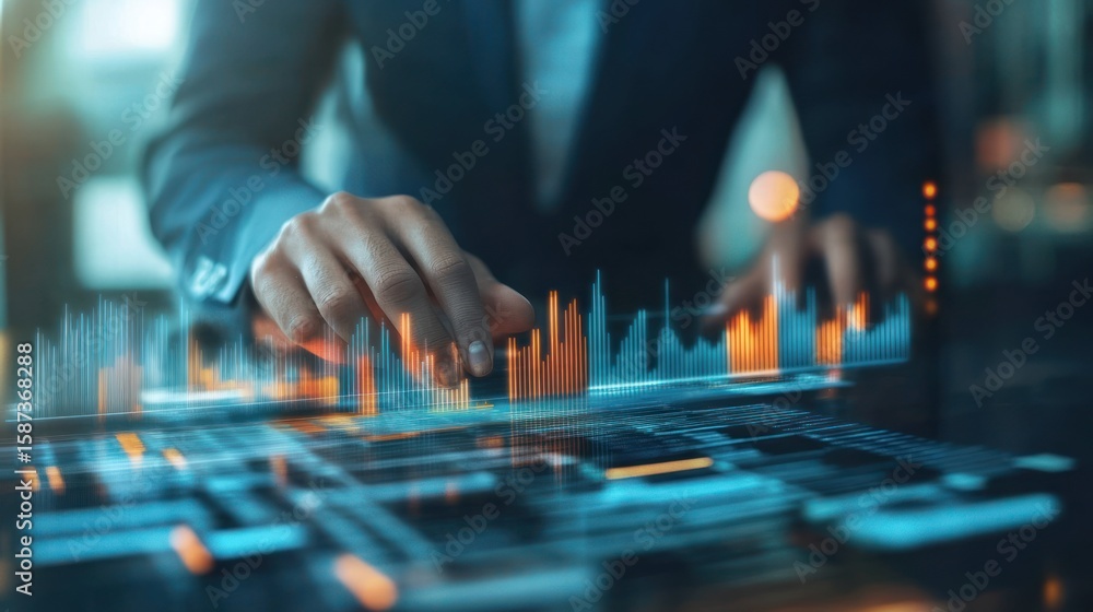 Poster analyzing financial market data with interactive charts and visual business intelligence