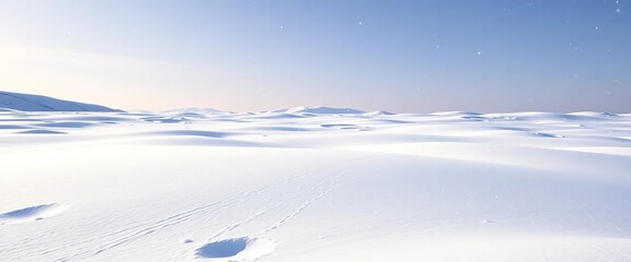 Obraz premium Vast, pristine snowdrifts under a winter snowfall, empty landscape, background, winter wonderland