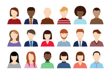 Diverse Avatar Collection: A vibrant collection of flat-design avatars representing people from diverse backgrounds, each portraying individuality and uniqueness. Ideal for websites, applications.