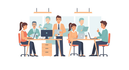 Team of Business Professionals Working in Modern Office Space.