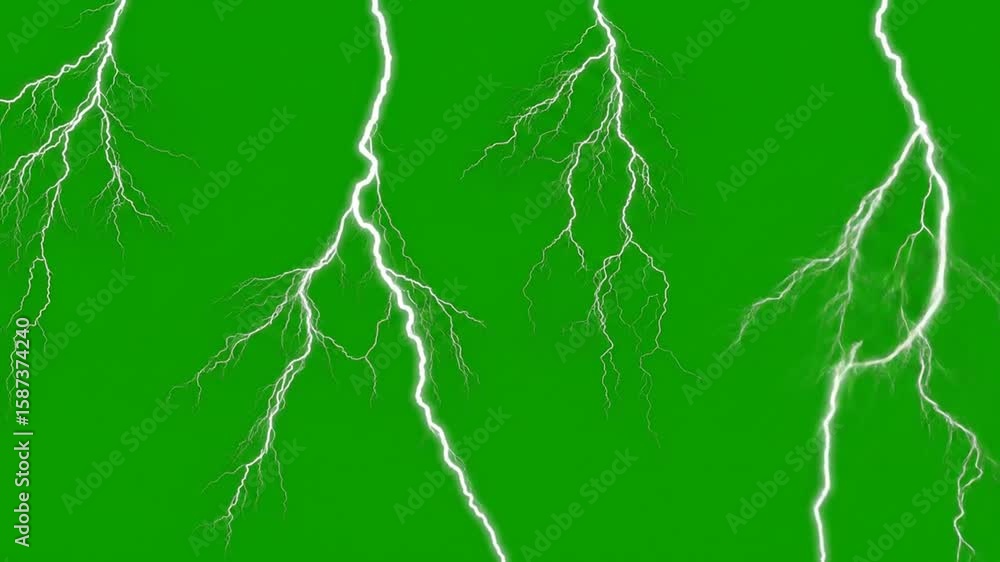 Poster dynamic lightning strikes on green screen background for visual effects compositing