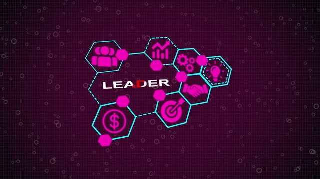 Internet, business, Technology and network concept. Business leadership concepts. A successful team leader is a manager market leader. Virtual button. 3d video and grid background animation. 