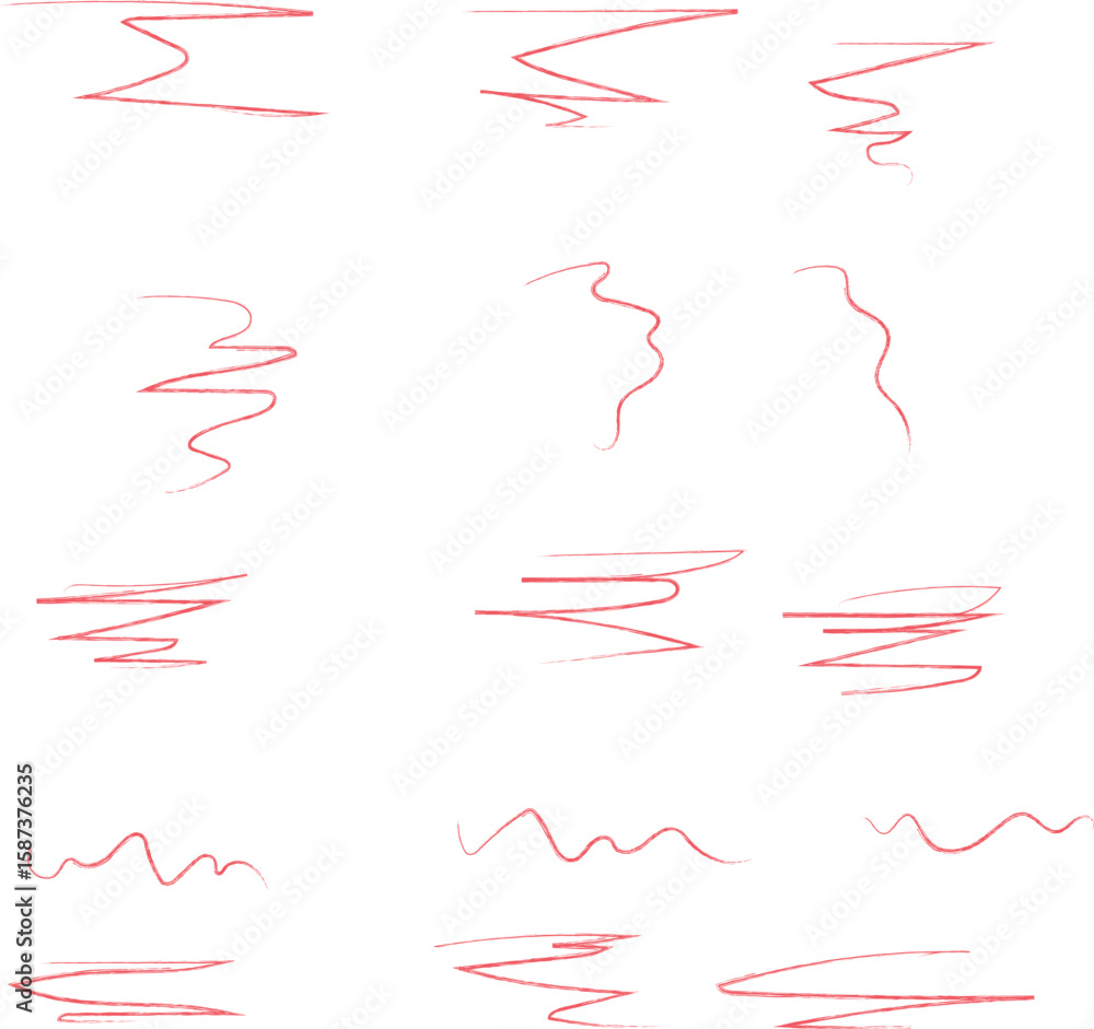 Poster fifteen red scribble lines showcase artistic drawing for graphic design elements and creative projec