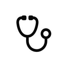 Black and White Outline Illustration Medical Stethoscope Depicted on a Plain White Background