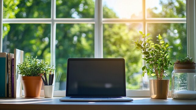 Laptop Workspace by Sunny Window