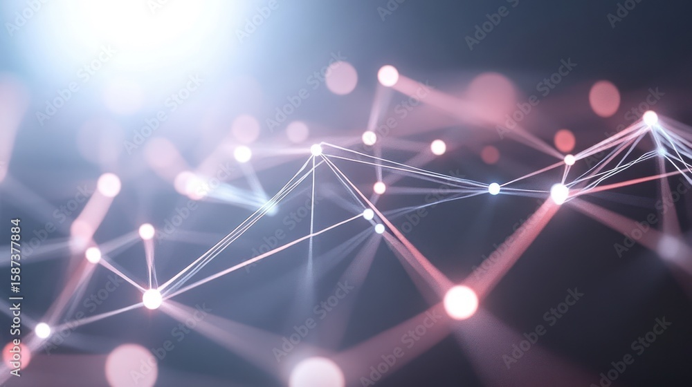 Poster abstract network of glowing nodes and lines illuminating a dark backdrop