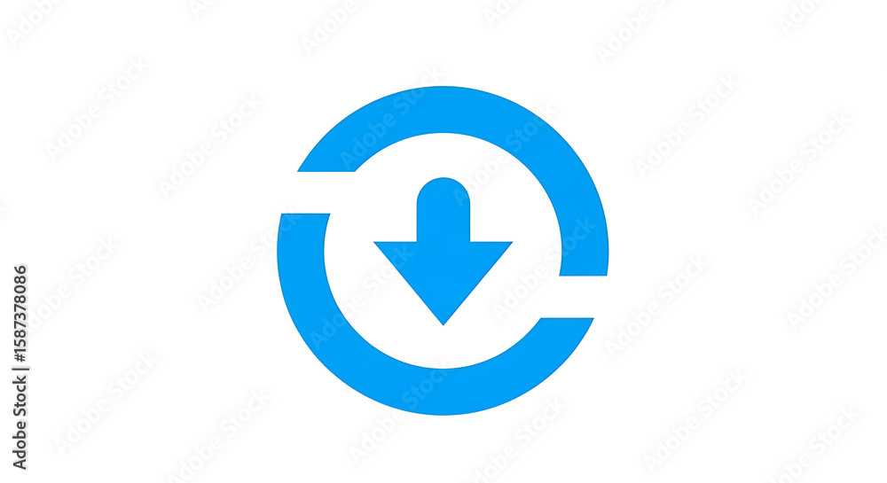 Poster a blue download icon with a circular arrow on a white background in a simple graphic style - ai gene