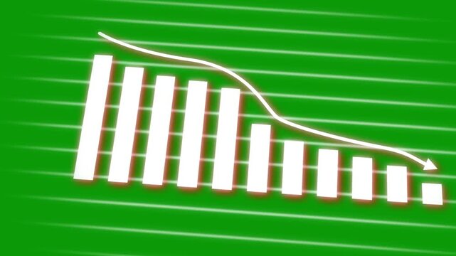 Animated down graph icon designed business or finance concept icon. Finance, Business Info graphic animation, Bar graph. business loss graph show chart on green screen.