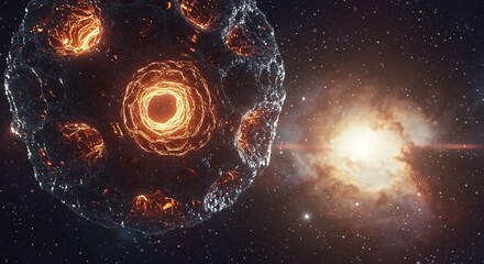 Obraz premium Futuristic Cosmic Sphere Surrounded by Stars and Galaxies in Space