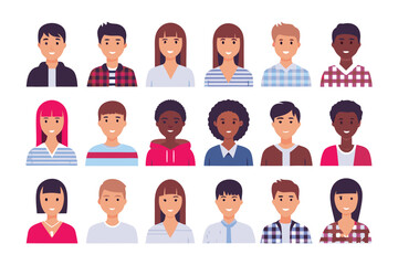 Diverse portraits of Individuals: A vibrant compilation of stylized portrait illustrations showcasing a diverse array of individuals, each unique in appearance and expressing a spectrum of emotions.