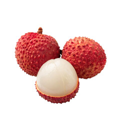  Fresh Red Lychee or Litchi Chinensis on transparent 