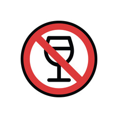 No Alcohol Sign Wine Glass Symbol Crossed Out in Red Circle, Prohibition Concept