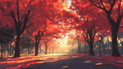 Autumn avenue sunlight