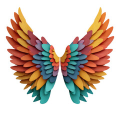 Obraz premium Colorful Wing Illustration: A vibrant pair of stylized wings crafted from multiple layers of various warm, and cool color hues, creating a symbolic representation of flight, freedom.