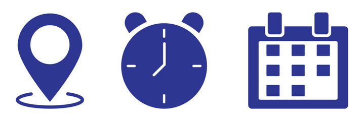 Address. time, and date icon vector. Event elements isolated on white background. vector illustration.