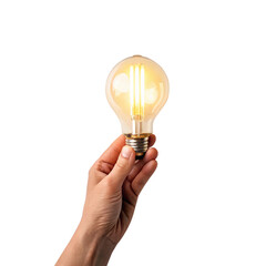 Hand holding a light bulb on transparent