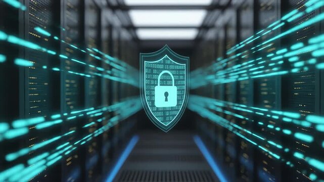 Conceptual illustration of digital security system in data center server room