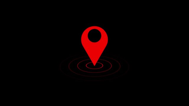 Red color location symbol. Pin symbol Indicates the location of the GPS map. Location icon or map pin simple location icon animation on black background
