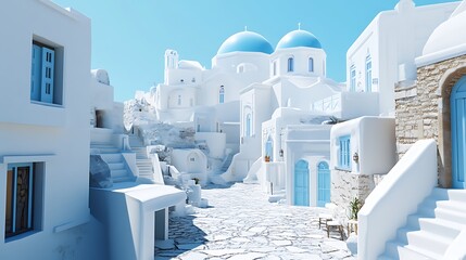 Whitewashed mediterranean village street