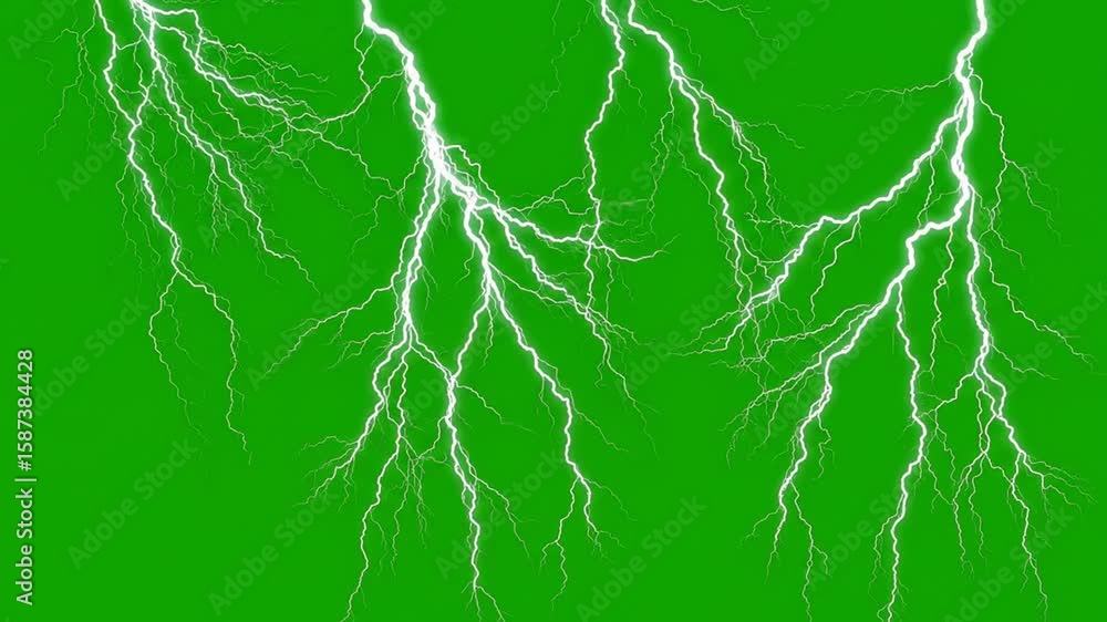 Poster dynamic visuals of lightning strikes on green screen for special effects compositing