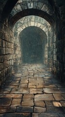 Walking Through Stone Archway Tunnel with Light at End