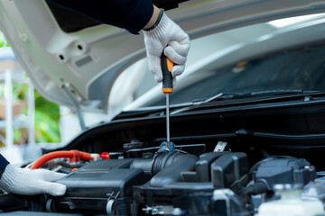 Asian male automotive technician who inspects, repairs, and maintains all vehicle systems,ensuring...