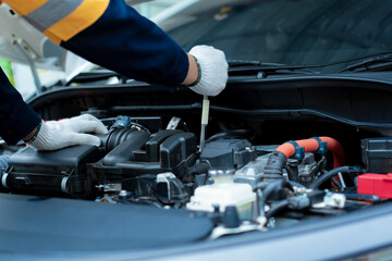 Asian male automotive technician who inspects, repairs, and maintains all vehicle systems,ensuring...