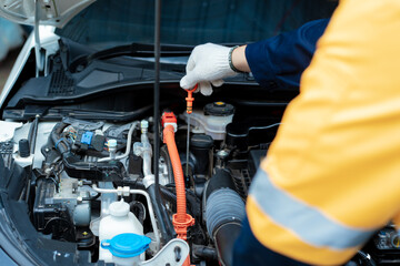 Asian male automotive technician who inspects, repairs, and maintains all vehicle systems,ensuring...