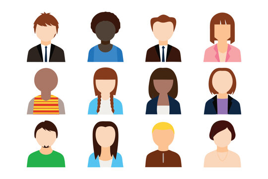 Diversity of Faces: A diverse collection of minimalist avatar icons representing people from various backgrounds and experiences, ideal for illustrating inclusivity and human representation. 