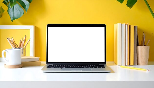 Modern workspace with laptop and supplies