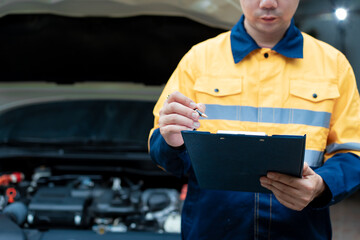 Asian male automotive technician who inspects, repairs, and maintains all vehicle systems,ensuring...