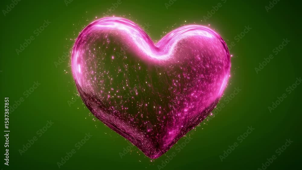 Poster the animated glossy pink heart transitions through a series of shimmering effects incorporating spar