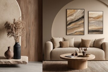 Neutral-toned living room with boho accents