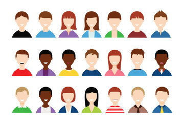 Diverse Avatar Collection: A vibrant compilation of stylized headshots featuring a variety of ethnicities and hairstyles, ideal for representing a diverse group or community.